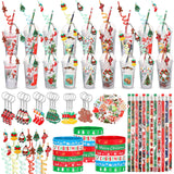 Seenelling 24 Set Christmas Stationery Party Favors for Students Xmas Gift Cups Filler with Keychain Pencil Straw Silicone Brace