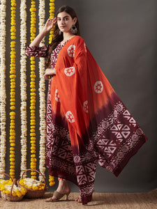 Gosriki Women'S Cotton Blend Straight Printed Kurta With Pant & Dupatta (Karka Op-Wine-Kbv-Gs_L_Wine_Large),Wine,,B0CP7BL2H4
