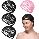 Geyoga 4 Pieces Mesh Crochet Hair Net Rayon Knit Snood Hat Thick Short Women Hairnet Snoods Cover Ornament for Sleeping (Pink,Bl