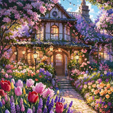 Ekuxom Flower Diamond Art Kits for Adults, 5D House Diamond Painting for Adults Beginners, DIY Full Round Drill Gem Art Diamond 