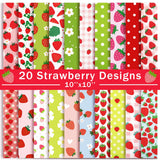 HunnmingRe 20 Pcs 10x10 Strawberry Quilting Fabric Square Summer Strawberry Quiltted Fabric Bundle Multicolor Precuts Printe