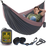 Durable Hammock 500 lb Capacity, Nylon Camping Hammock Chair - Double or Single Sizes w/Tree Straps and Attached Carry Bag - for