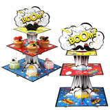 Zopeal 2 Pcs 3 Tiers Hero Cupcake Stand Hero Theme Party Supplies Action Cupcake Holder Themed Treat Stand Tower for Boys Girls 