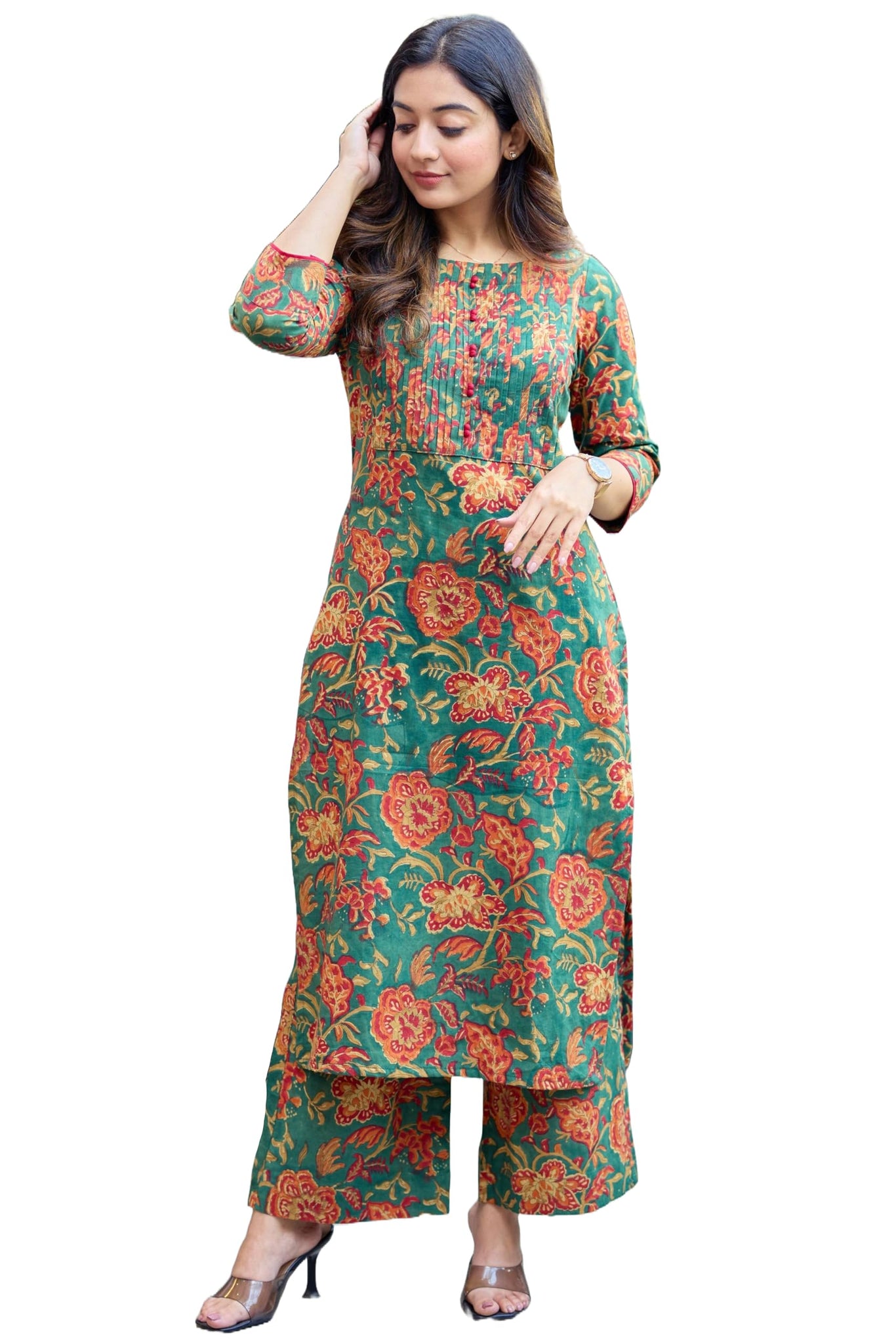 Anni Designer Women'S Rayon Viscose Straight Printed Kurta With Pant (Kismat Green_L_Green_Large),Green,L