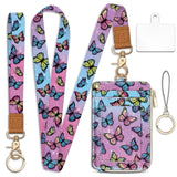 Piefly Butterfly Lanyard Wallet with ID Badge Holder, Small RFID Wallet Women Keychain Wristlet, Slim Credit Card Holder Case wi
