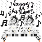 Civaner 40 Pieces Music Theme Party Decorations Set Include Music Latex Foil Balloons Note Hanging Swirls Happy Birthday Banner 