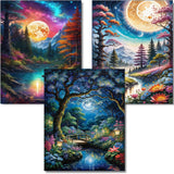 OFRKE Diamond Painting Kits for Adults, 3 Pack Moon Scenery River DIY 5D Diamond Art Kits for Adults Beginners Full Round Drill 