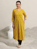 Libas Women'S Cotton Ethnic Motifs Straight Kurta (98017O Yellow Yellow L