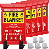 JJ CARE Fire Blanket - 5 Packs with Hooks - 40x 40Fire Blankets Emergency for Home and Kitchen, High Heat Resistant and 