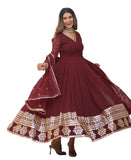 Wedani Faux Georgette Embroidered Anarkali Kurta Set For Womens (In Alpha S Regular Maroon),MAROON,S