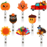 JANYUN 8 Pack Fall Thanksgiving Badge Reels Retractable, Nurse ID Badge Holder with Alligator Swivel Clip, Pumpkin Maple Leaf Tu