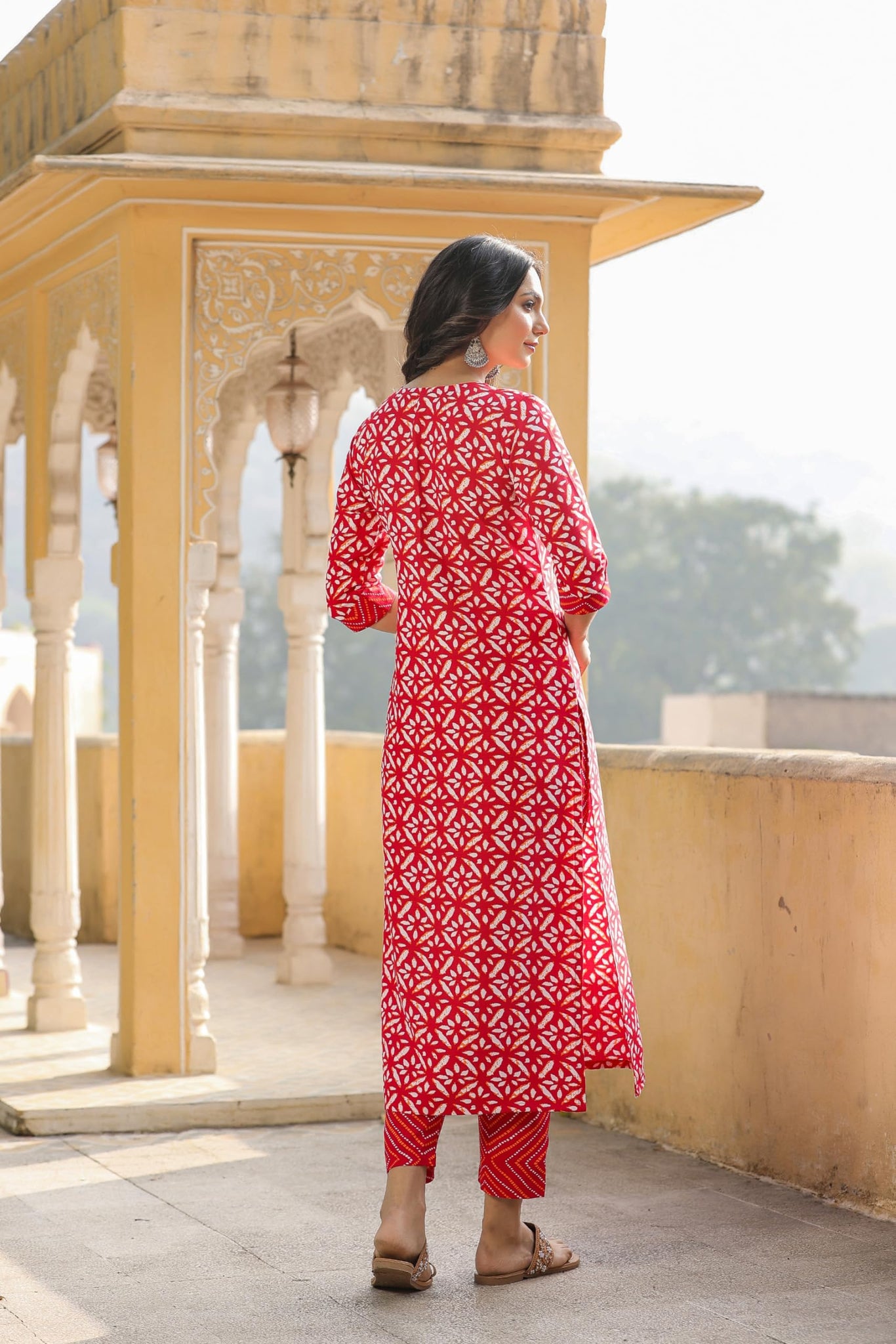 Gosriki Women'S Cotton Blend Straight Printed Kurta With Pant (Dravini Red-Bfv-Gs_Xl_Red_X-Large),Red,,B0CPXX23NP