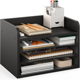 Ballucci File Organizer, 4-Tier Office Desk Organizer, Open Top Wood Paper Organizer for Classroom, Mail Sorter Paper Tray with 