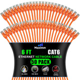 Maximm Cat 6 Ethernet Cable - 6 ft (50-Pack) - High-Speed LAN, Internet, Patch, and Network Cable - UTP, 10Gbps, 550MHz Ethernet