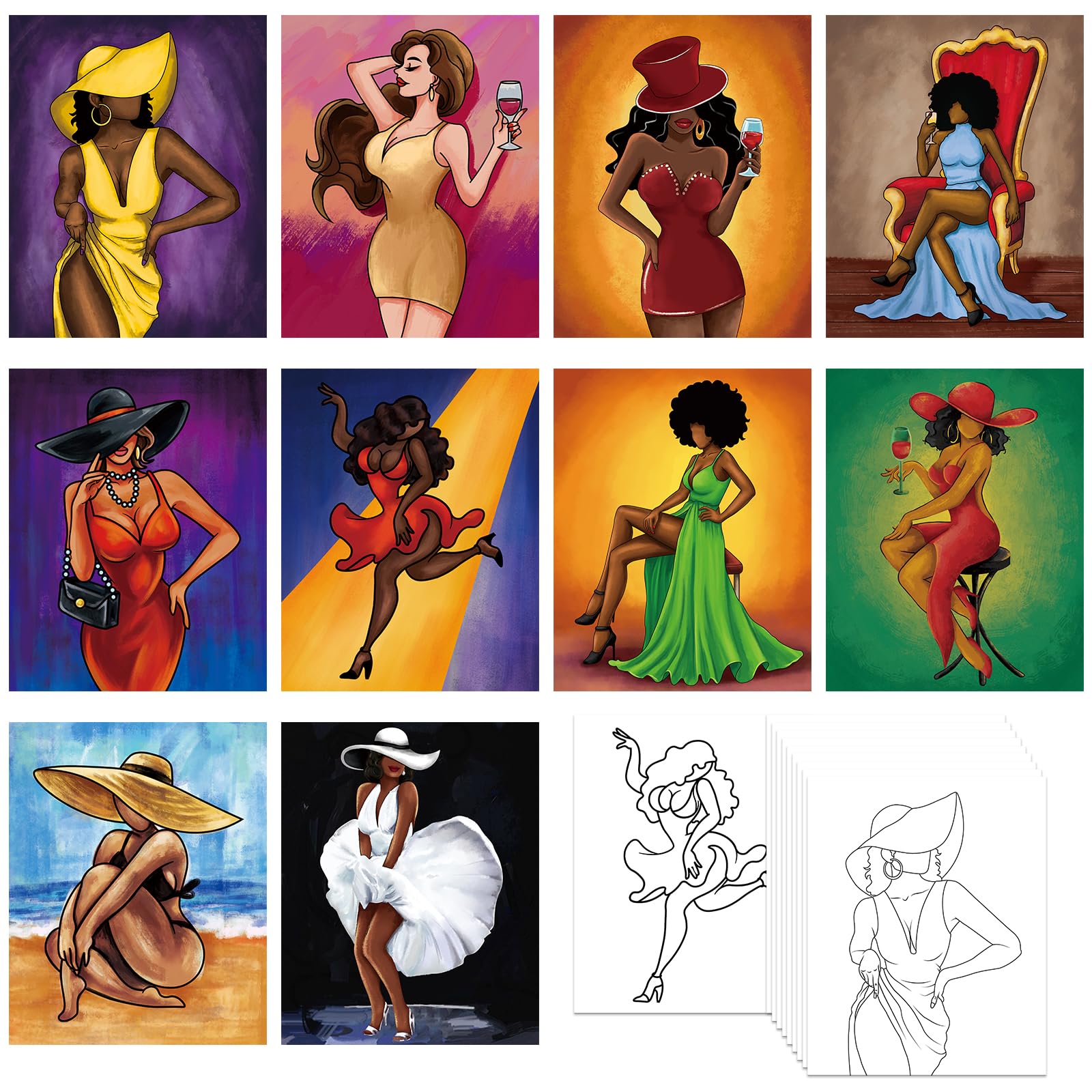 Nuberlic 10 Pack Sip and Paint for Girls Hangout Pre Drawn Canvas Painting for Adults Pre-Stretched Outline Canvas Bridal Shower