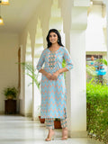 Gosriki Women'S Cotton Blend Straight Printed Kurta With Pant (Samina Sky-Gs_M_Sky Blue_Medium),Sky Blue,,B0D9YKY6KR