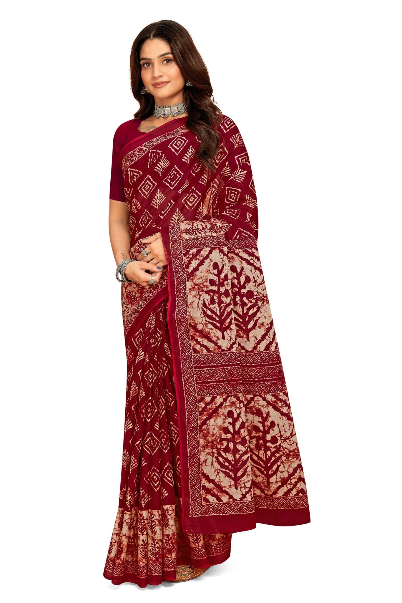 Tamaira Fashion Women's Plain Cotton Saree (2480_Brown&Maroon