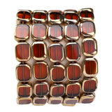 DADIFEN Glass Oval Beads Amber Brown 10x12mm 28pcs Rectangle Golden Edge Crystal Loose Beads for DIY Craft Jewelry Making