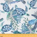 Sea Turtle Waterproof Fabric by The Yard Teal Turquoise Art Paint Print Decorative Fabric for Upholstery and Home DIY Projects W