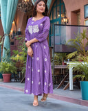 Anni Designer Women'S Rayon Viscose Printed Anarkali Kurta With Pant (Anveshi Purple-Vks02_Xl_Purple_X-Large),Purple,XL,,,