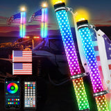 DEERMOTO 2PCS 2FT Fat Whip Light with Warning Light Spiral RGB LED Whip Lights with APP&Remote Control,Chasing Lighted Antenna W
