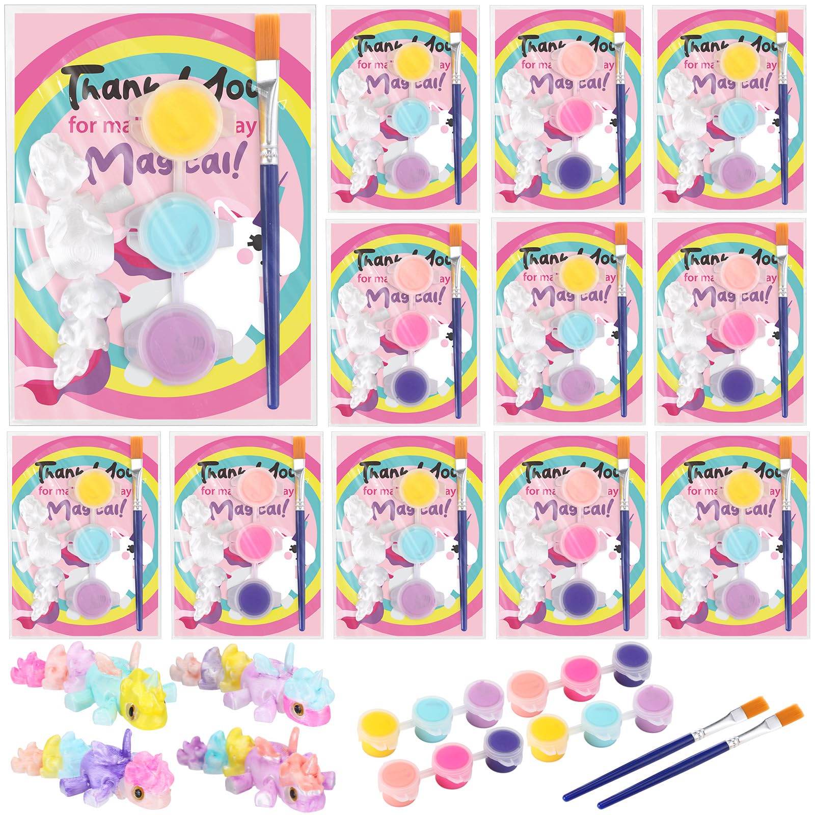 ForraFun 24 Sets Unicorn Birthday Party Favors with 24 Pcs 3D Printed Unicorn Coloring Figures Charms Sensory Crafts 24 Brushes 