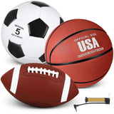 Sratte 3 Pcs Sports Balls Sport Set Including Official Size Soccer Basketball Football with Pump and Carry Bag for Teens Adults 