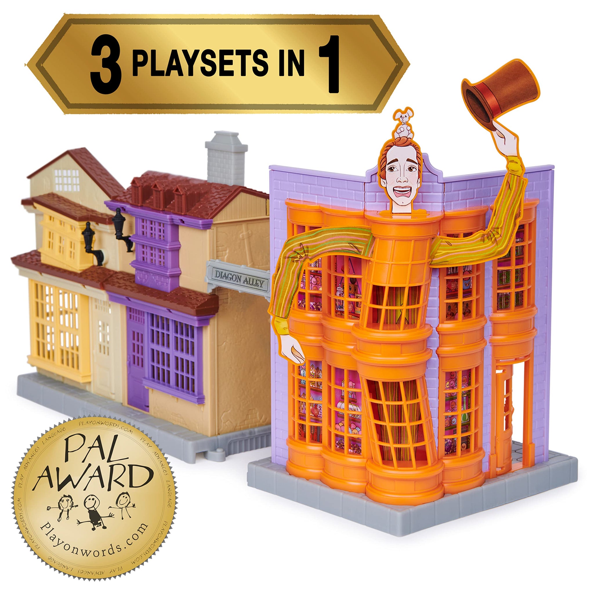 Wizarding World Harry Potter, Magical Minis Diagon Alley 3-in-1 Playset with Lights & Sounds, 2 Figures, 21 Accessories, Kids To