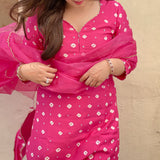 Anni Designer Women'S Cotton Straight Kurta With Pant & Dupatta (Kptd-Cot-10003-Pink_Xxl_Pink_Xx-Large),Pink,2XL,Cotton Blend,Straight,