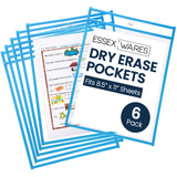 Essex Wares - 6 Pack, Sky Blue, Water-Resistant Dry Erase Pocket Document Protectors, 10 Wide x 13.5 Tall - Dry Erase Clear Plas