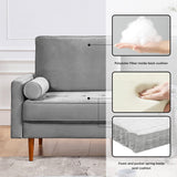 American Furniture Classics Grey 69 Inch Wide Upholstered Two Cushion Sofa With Bolster Pillows Velvet, 68' X 32' X 37'