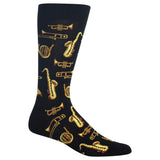 Hot Sox MenS Fun Conversation Starter Crew Socks1 Pair PackCool Funny Pop Culture Gifts, Jazz Instruments (Black), 612