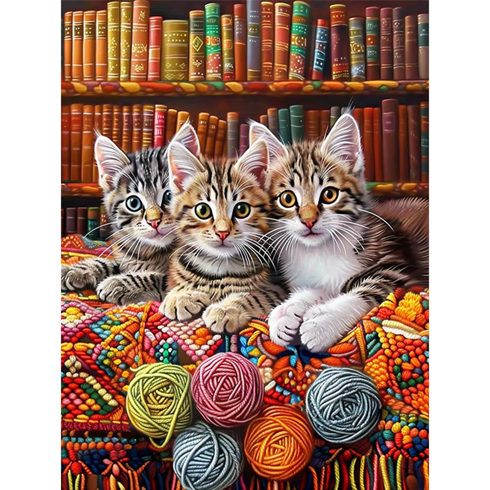 Perycomly Cat Diamond Art Kits for Adults Beginners, DIY Bookshelf Diamond Painting Kit with Resin Gems, Full Drill Embroidery C