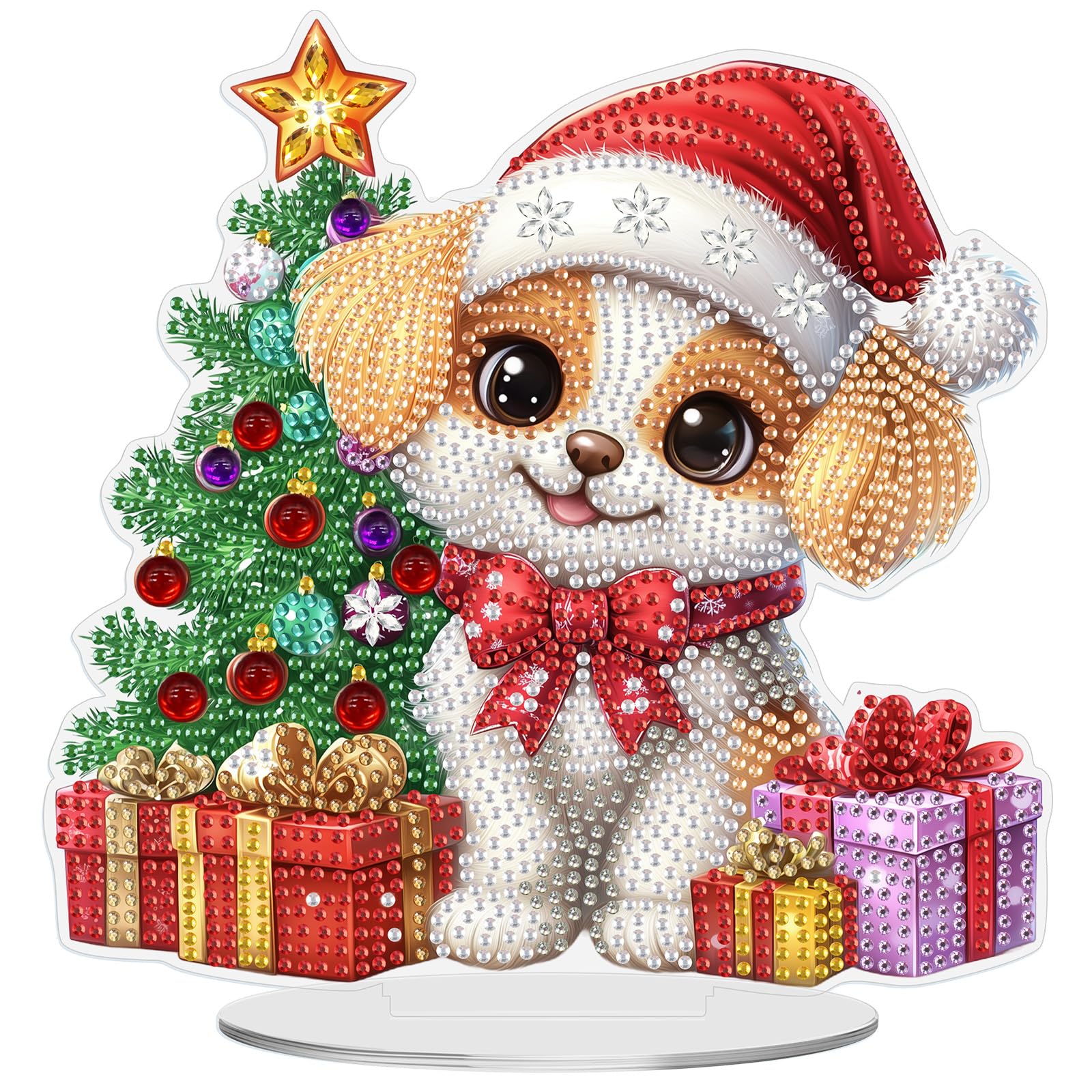 MEIYUDA Christmas Diamond Art Tabletop Kits, DIY Christmas Cute Dog Special Shaped Crystal Desktop Diamonds Painting Kits for Ad