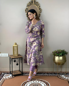 Gosriki Women'S Rayon Straight Printed Kurta With Pant Set (Dhun Purple-Gs_4Xl_Purple_Xxxx-Large),Purple,4,B0CFFFGCWW