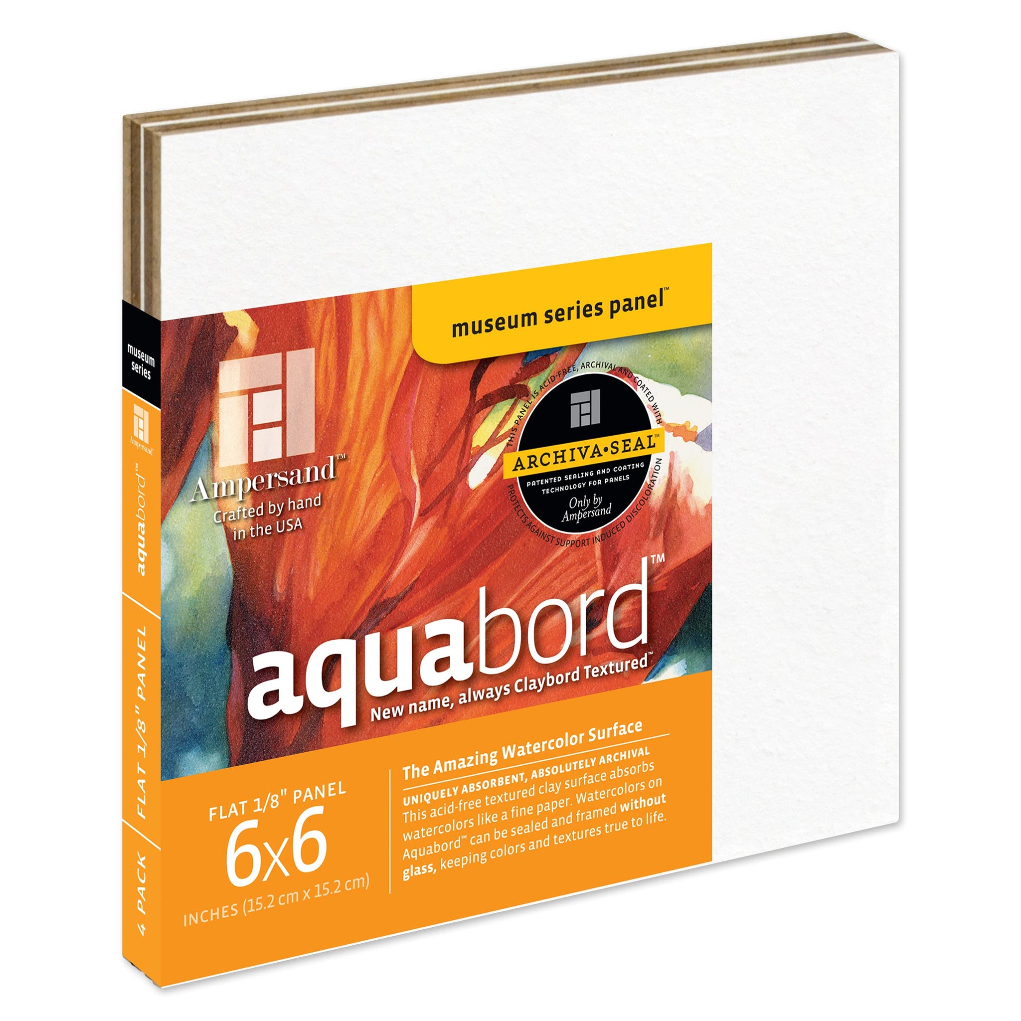 Ampersand Art Supply Watercolor Painting Panel: Museum Series Aquabord, 18 Inch Depth, 6 X 6 - Pack Of 4 Panels