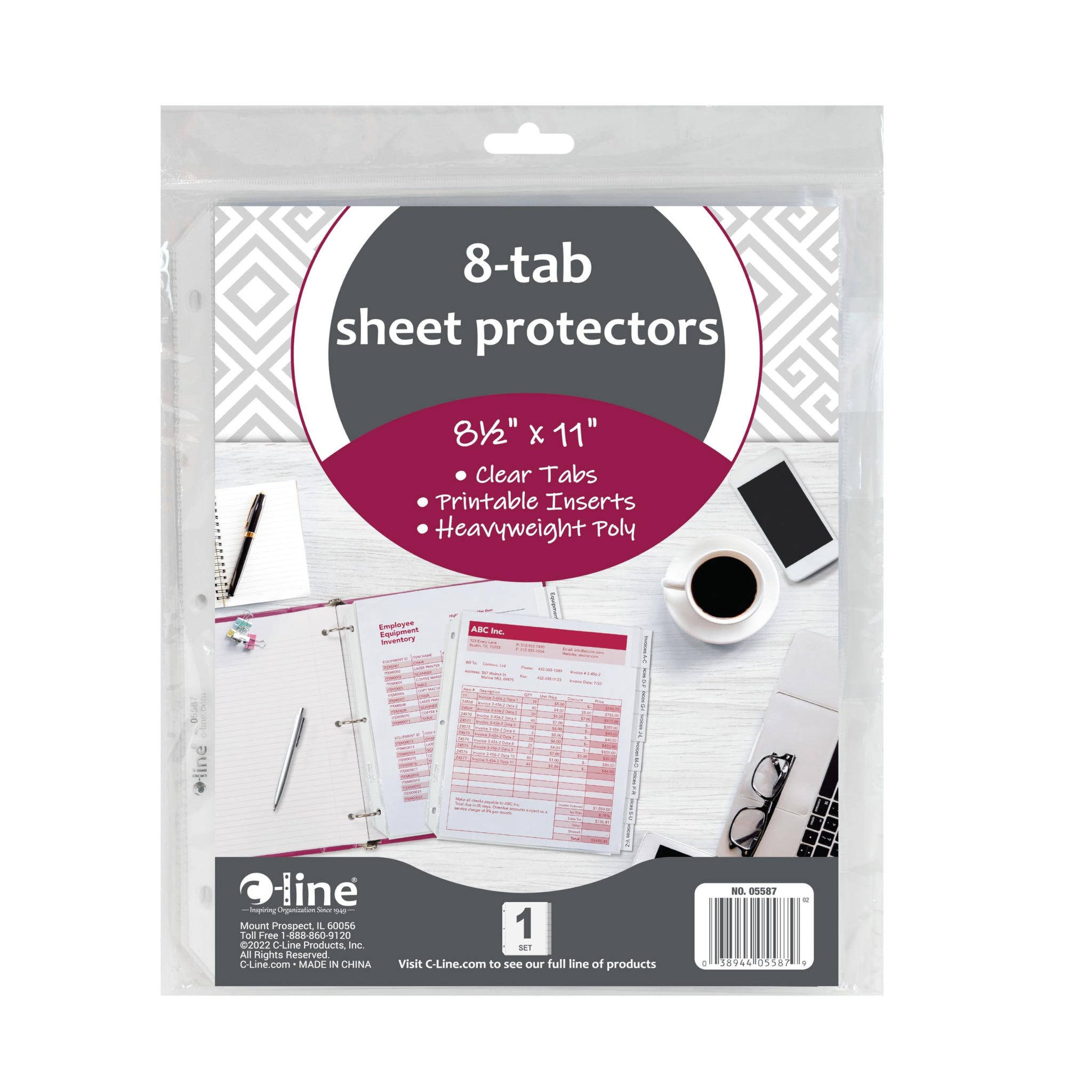 C-Line Polypropylene Sheet Protector With Index Tabs, Clear Tabs, 11 X 8.5 Inches, Ten 8-Tab Sets (05587-10)