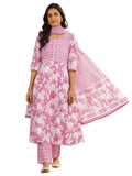 Libas Pink Pure Cotton Printed Kurta Sets For Women