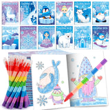 BenLouis 12 Frozen Mini Coloring Books Kids with 12 Stacking Crayons Winter Snowflake Themed Party Favors Small Activity Books B