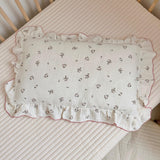 BuLuTu Beige Floral Toddler Pillowcase Muslin with Ruffles,Kids Girls Standard Pillow Cases Fit for Children Pillow Sized 16x 22