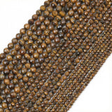 THRELE 3mm Natural Tiger Eye Beads, 120pcs Faceted Round Loose Small Beads for Jewelry Making, 14-Inch Strand with Size Card,Gem