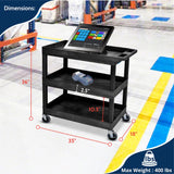 Luxor Ec111-B Tub Storage Cart 3 Shelves - Black,32'' X 18''
