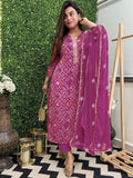 Gosriki Women'S Rayon Viscose Straight Bandhej Printed Kurta With Pant & Dupatta (Turae Purple-Gs_3Xl_Purple_Xxx-Large),Purple,3,B0F13W7KMM