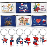 Landical 6 Sets Texas Souvenir Gifts Include 6 Pcs Texas Cosmetic Bag and 6 Pcs Metal Keychain for Women Traveler Christmas Part