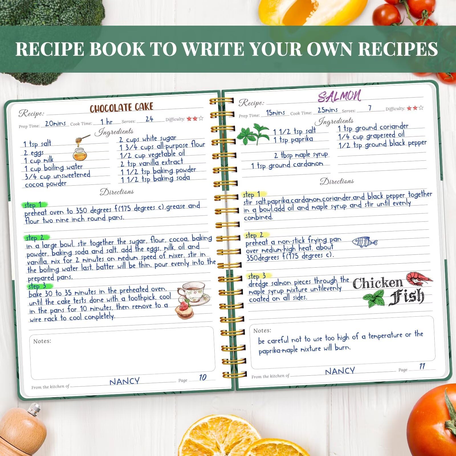 LuBudingJoy Blank Recipe Book to Write in Your Own Recipes. Sprial Hardcover Blank Cookbook, Recipe Journal Hold 150 Recipes(Dar