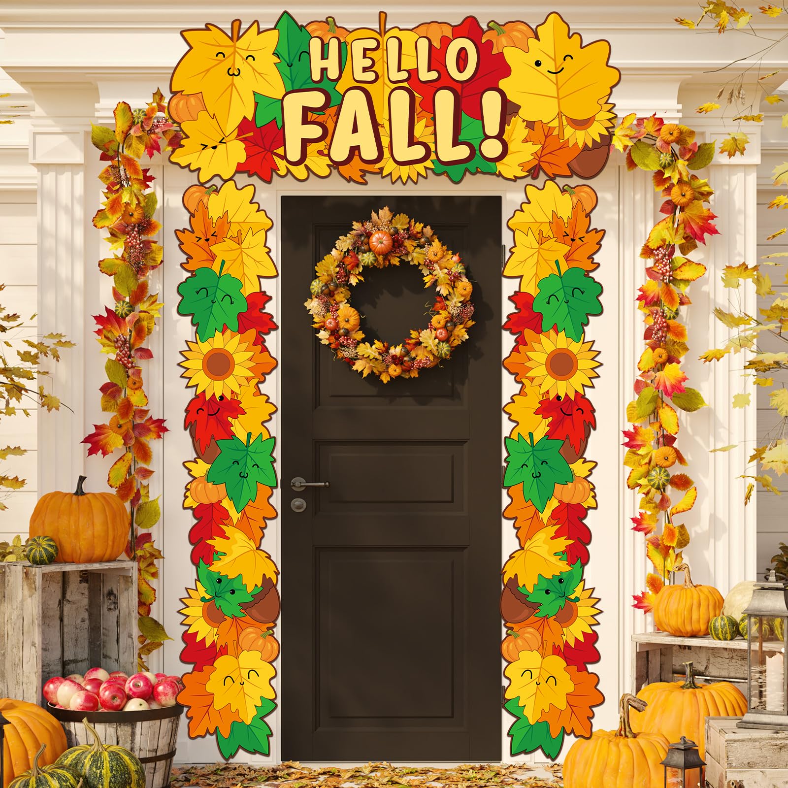 3 PCS Fall Door Banner Maple Leaf Classroom Door Border Decoration Hello Fall Porch Banner Autumn Harvest Hanging Supplies for H