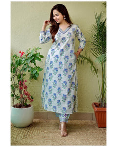 Gosriki Women'S Cotton Blend Printed Straight Kurta With Pant (Dhara White-7Nw-Gs_S_White_Small),White,,B0C4T7JNY7
