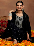 Libas Gerua Womens Embroidered Silk Blend Straight Kurta With Salwar And Dupatta Black Xl