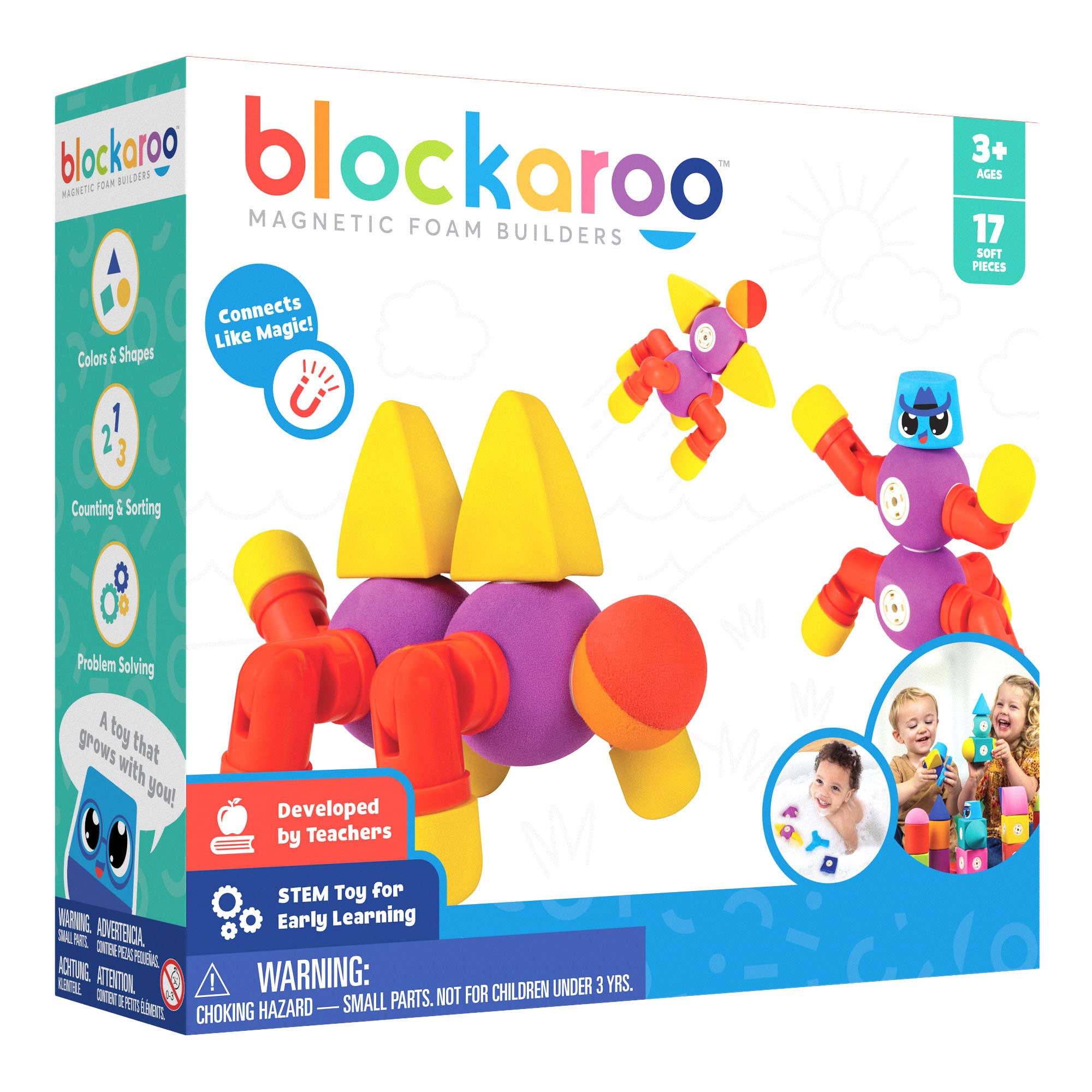Blockaroo Magnetic Foam Blocks - Stem Preschool Toys For Children, Toddlers, Boys And Girls, The Ultimate Bath Toy - Critter Set