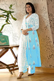 Gosriki Women'S Rayon Blend Anarkali Printed Kurta With Pant & Dupatta (Renu Sky Blue-Gs_M_Sky Blue_Medium),Sky Blue,,B0DC6JZ7Q4